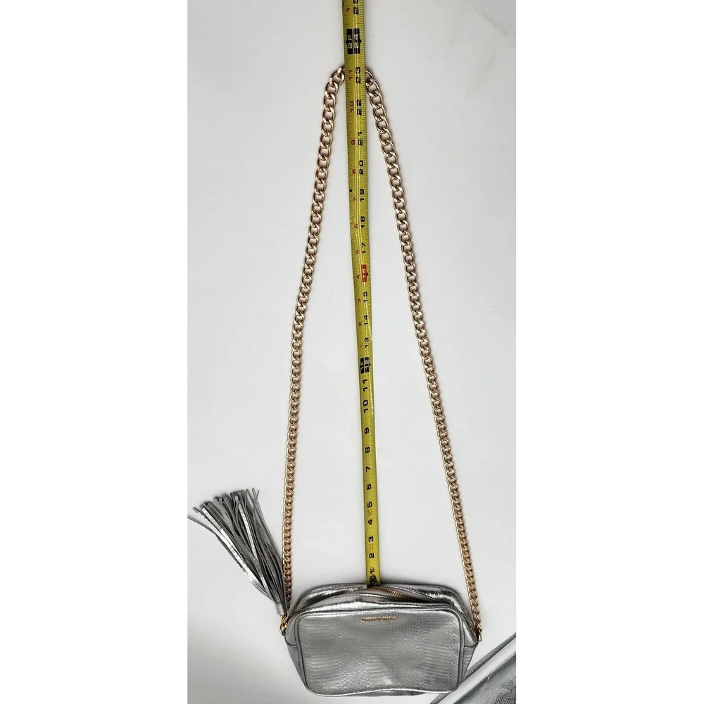 Victoria's Secret Crossbody Bag Womens Small Silver Excellent Snakeskin Tassel